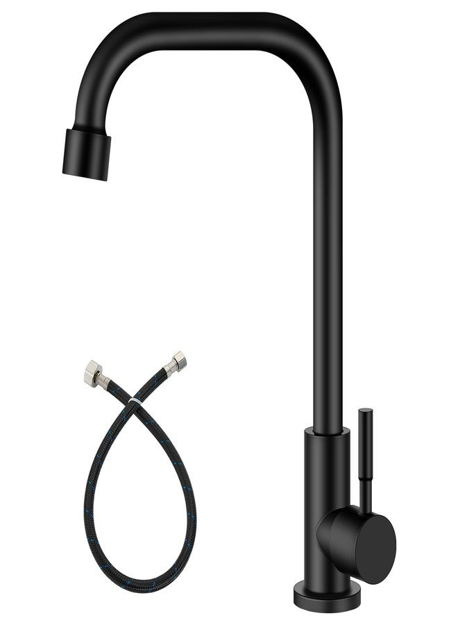 Heyalan Matte Black Faucet Cold Water Only Single Lever Handle SUS304 Sink Bar Tap 360 Degree Swivel Spout Decked Mounted Longer Thread Pipe - Image 1