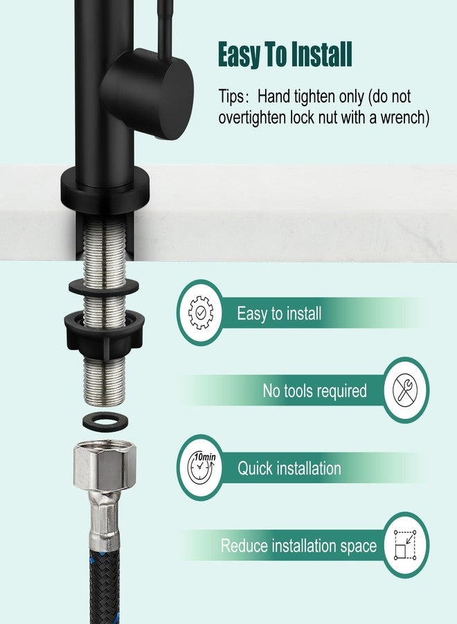 Heyalan Matte Black Faucet Cold Water Only Single Lever Handle SUS304 Sink Bar Tap 360 Degree Swivel Spout Decked Mounted Longer Thread Pipe - Image 4