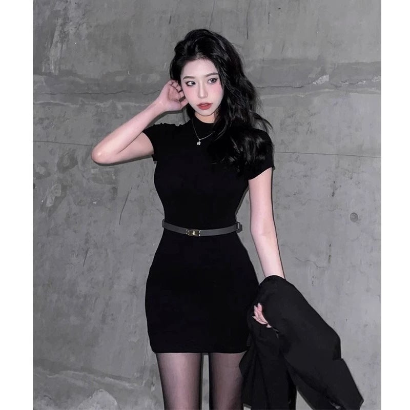 Sexy Half High Neck Short Sleeve Bodycon Dress - Image 1