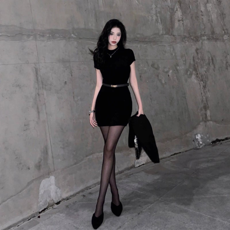 Sexy Half High Neck Short Sleeve Bodycon Dress - Image 2