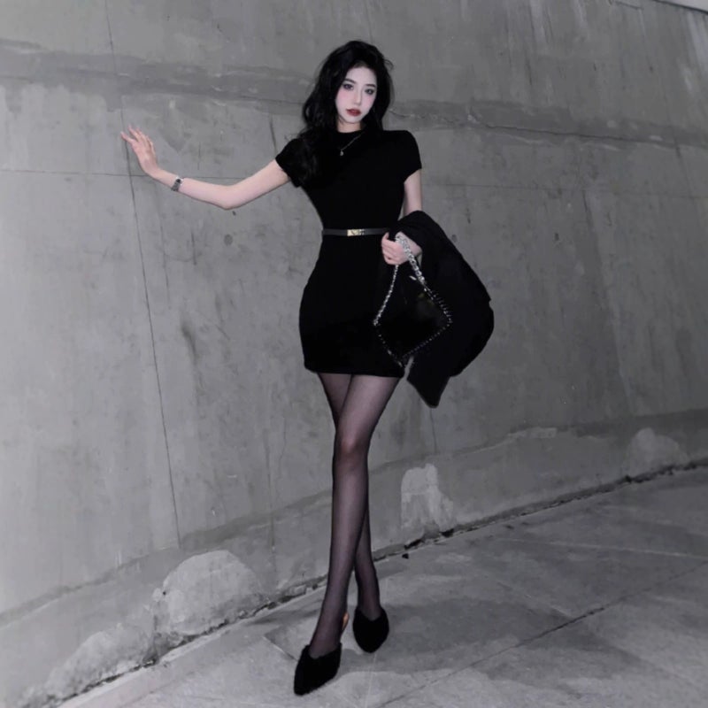 Sexy Half High Neck Short Sleeve Bodycon Dress - Image 4