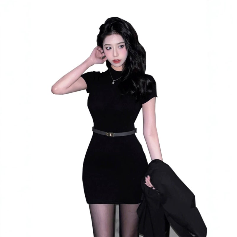 Sexy Half High Neck Short Sleeve Bodycon Dress - Image 5