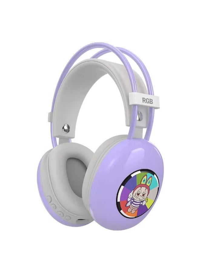 AH-980G RGB Bluetooth Gaming Headphones with 40mm Dynamic Drivers, Wireless Over-Ear Headset, Pure Bass Sound, Noise Reduction Microphone, USB Type-C Rechargeable, AUX Wired Mode for PC, PS5, Mobile, Tablet, Laptop and Nintendo Switch - Purple - Image 1