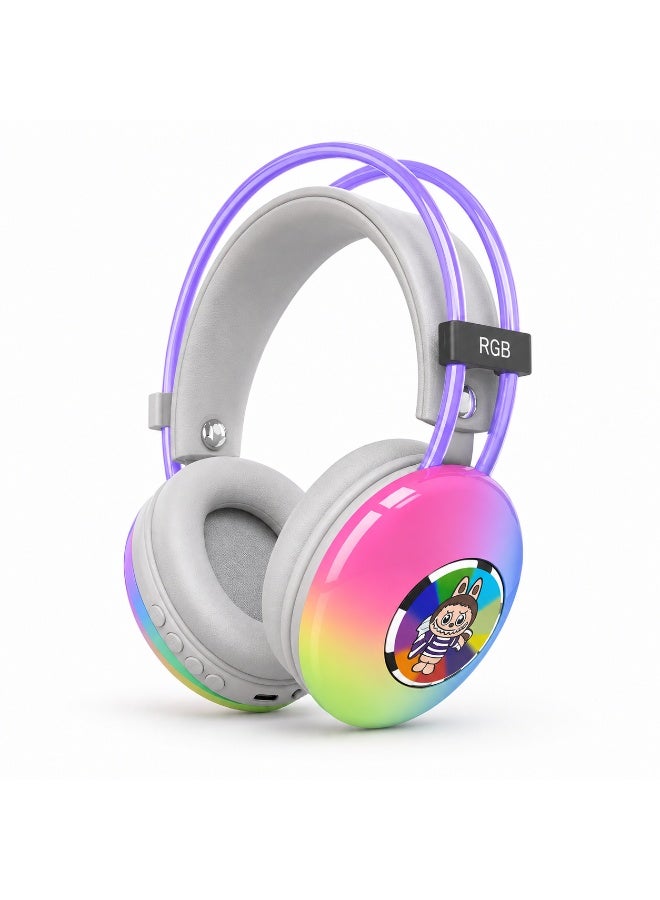 AH-980G RGB Bluetooth Gaming Headphones with 40mm Dynamic Drivers, Wireless Over-Ear Headset, Pure Bass Sound, Noise Reduction Microphone, USB Type-C Rechargeable, AUX Wired Mode for PC, PS5, Mobile, Tablet, Laptop and Nintendo Switch - Purple - Image 2