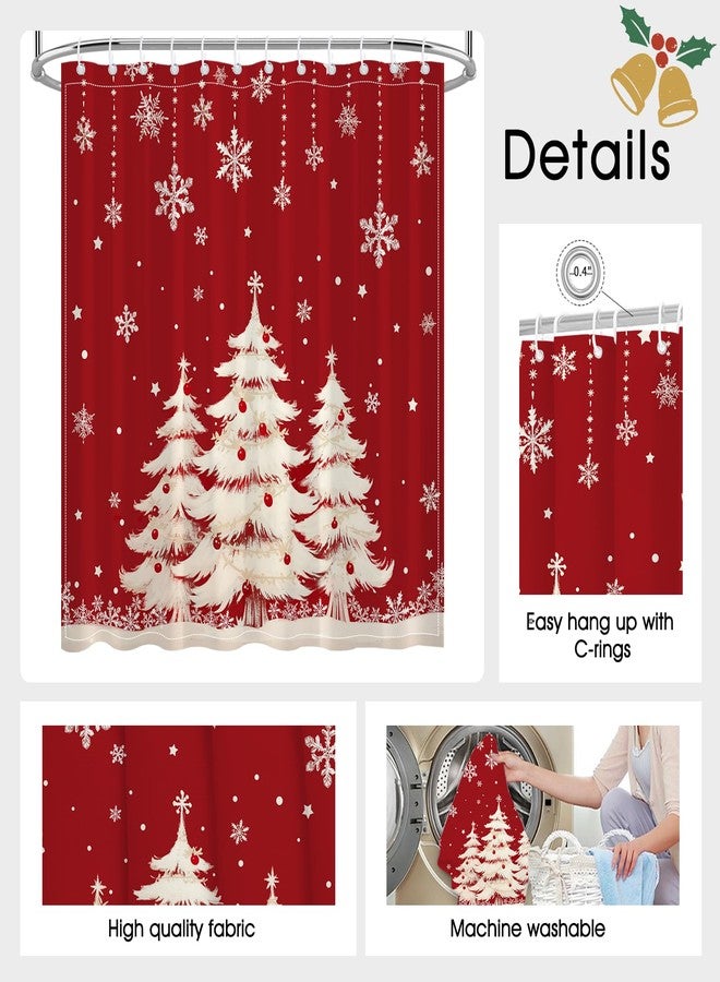 Mocsicka Merry Christmas Shower Curtain Cute Snowflake Christmas Bathroom Decor Pine Tree Winter Shower Curtain for Bathroom Cartoon New Year Bath Decoration (Red, 71x71inch) - Image 4