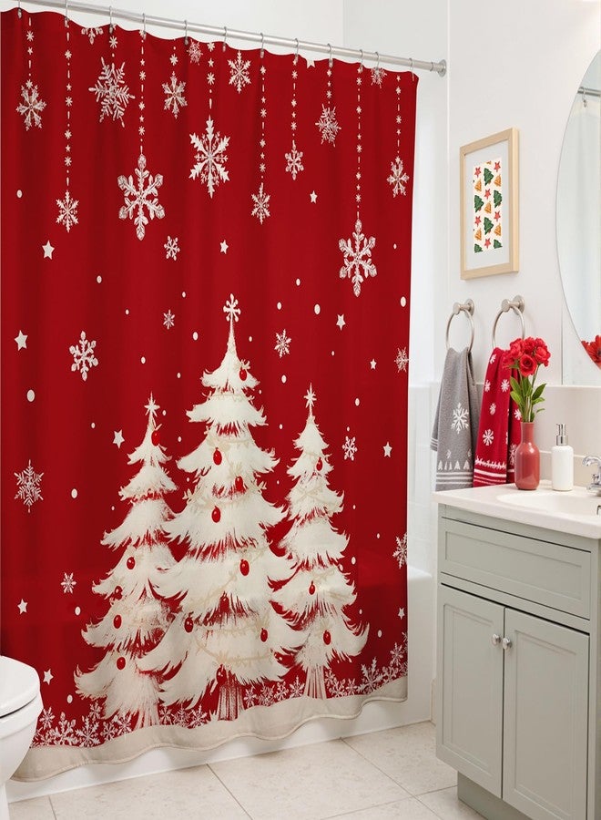 Mocsicka Merry Christmas Shower Curtain Cute Snowflake Christmas Bathroom Decor Pine Tree Winter Shower Curtain for Bathroom Cartoon New Year Bath Decoration (Red, 71x71inch) - Image 5