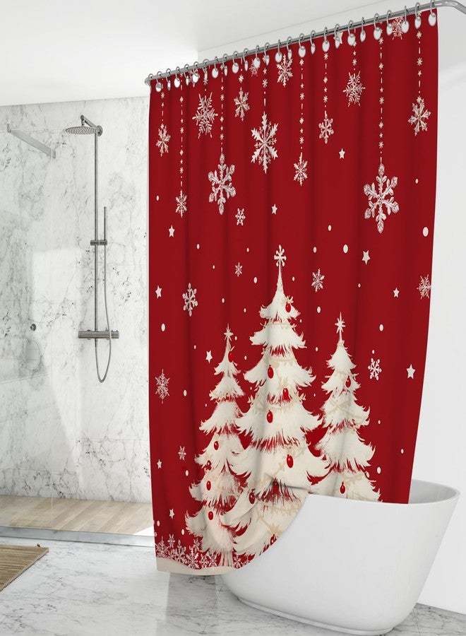 Mocsicka Merry Christmas Shower Curtain Cute Snowflake Christmas Bathroom Decor Pine Tree Winter Shower Curtain for Bathroom Cartoon New Year Bath Decoration (Red, 71x71inch) - Image 2