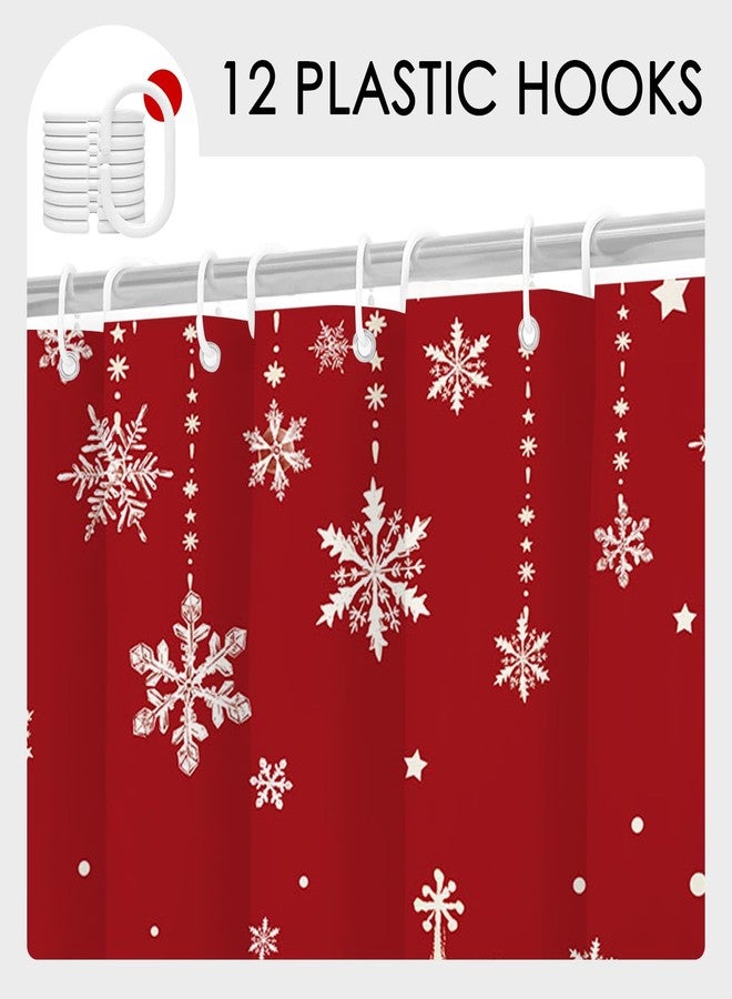 Mocsicka Merry Christmas Shower Curtain Cute Snowflake Christmas Bathroom Decor Pine Tree Winter Shower Curtain for Bathroom Cartoon New Year Bath Decoration (Red, 71x71inch) - Image 3