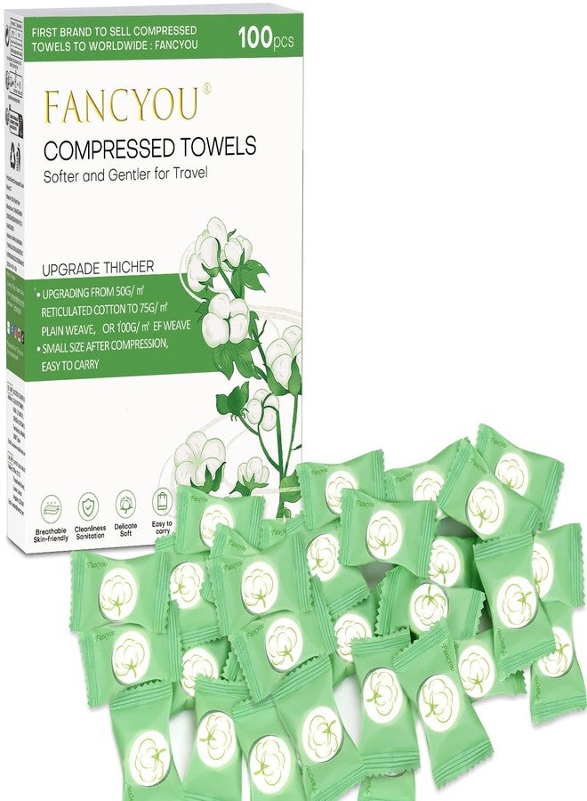 FANCYOU Compressed Towel Tablets 9"X7.5" 100 Pcs Individually Wrapped Mini Disposable Coin Towel Travel Size Wipe Towelettes - Image 1