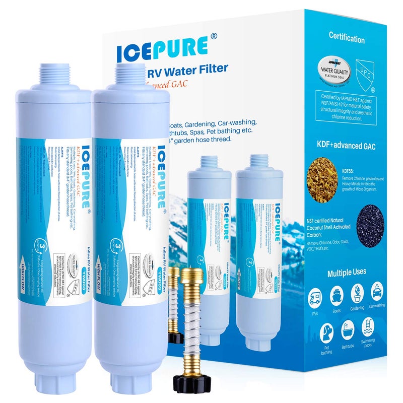 ICEPURE RV Water Filter system for Garden RV Pool Camper Marine Boat Hose for Drinking Car Washing Gardening Planting Spa Reduces Chlorine Odors with 1 flexible hose protector 2PACK - Image 3
