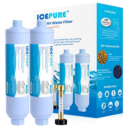 ICEPURE RV Water Filter system for Garden RV Pool Camper Marine Boat Hose for Drinking Car Washing Gardening Planting Spa Reduces Chlorine Odors with 1 flexible hose protector 2PACK - Image 1
