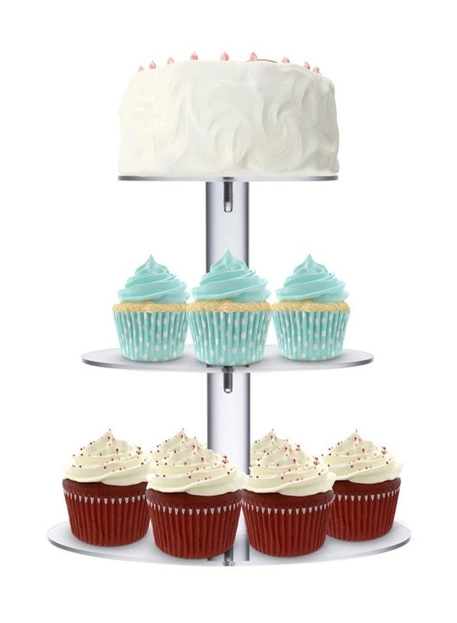 AJIODA Acrylic Cupcake Stand, 3 Tier Round Clear Cake Stand Cupcake Display Stand Holder Dessert Pastry Tower Tea Party Serving Platter Candy Bar Stand for Wedding, Birthday, Theme Party, Baby Shower - Image 1