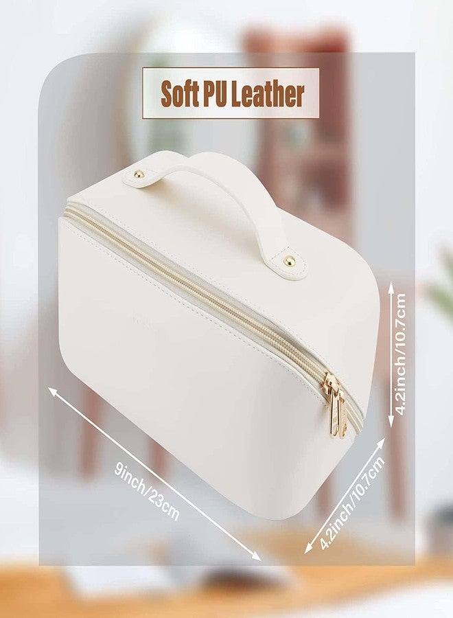 RENVA Travel Makeup Bag Large Capacity Cosmetic Bag With Compartment Waterproof Pu Leather Makeup Bag For Women And Girl (White Cross Bag, 12 Cm) - Image 4