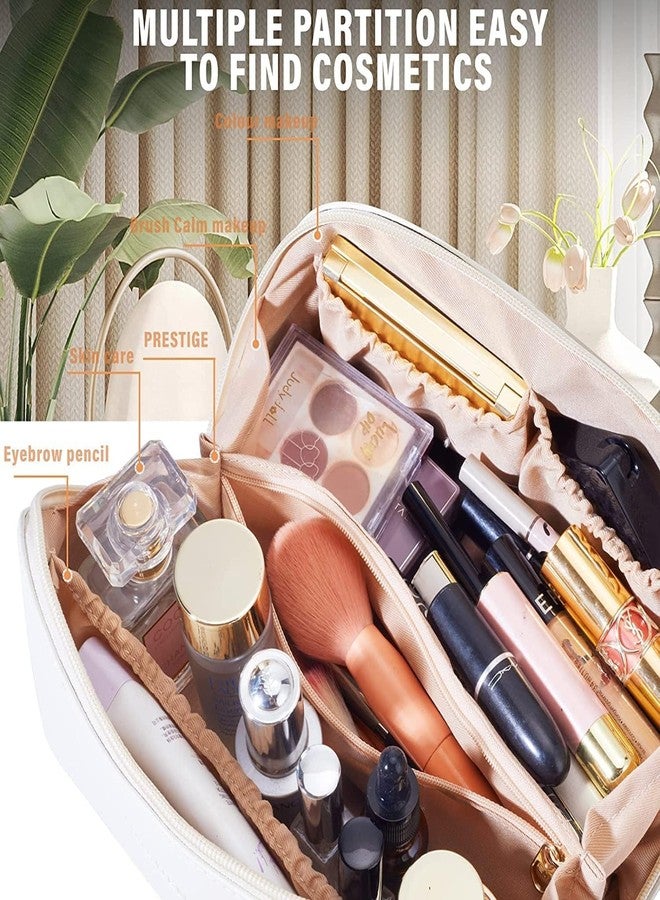 RENVA Travel Makeup Bag Large Capacity Cosmetic Bag With Compartment Waterproof Pu Leather Makeup Bag For Women And Girl (White Cross Bag, 12 Cm) - Image 2