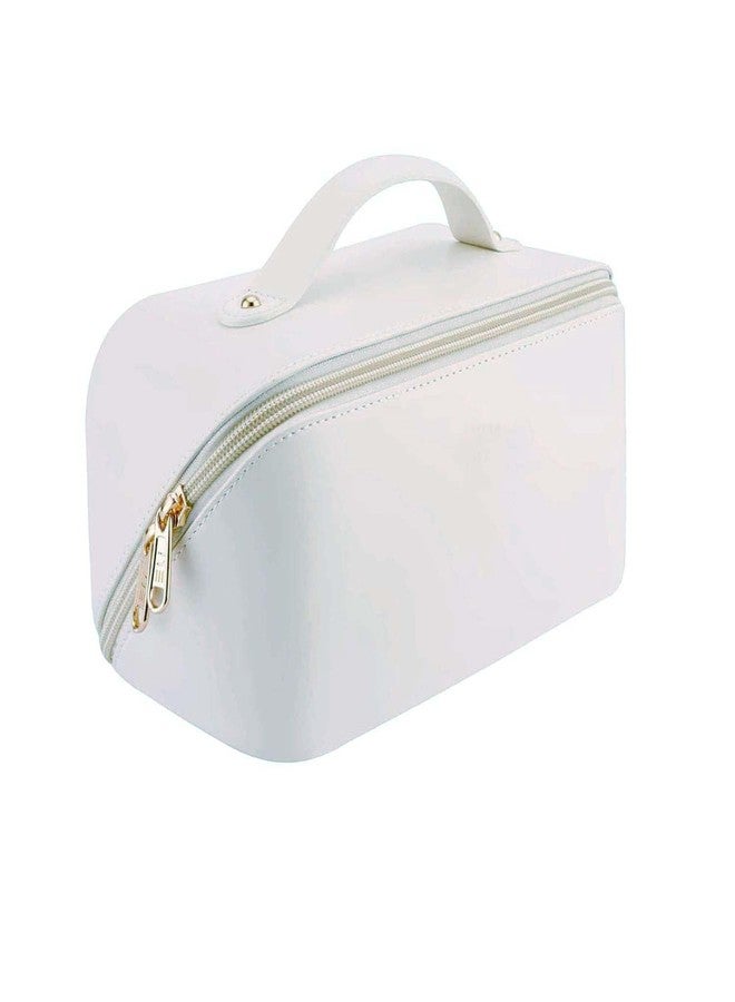 RENVA Travel Makeup Bag Large Capacity Cosmetic Bag With Compartment Waterproof Pu Leather Makeup Bag For Women And Girl (White Cross Bag, 12 Cm) - Image 1