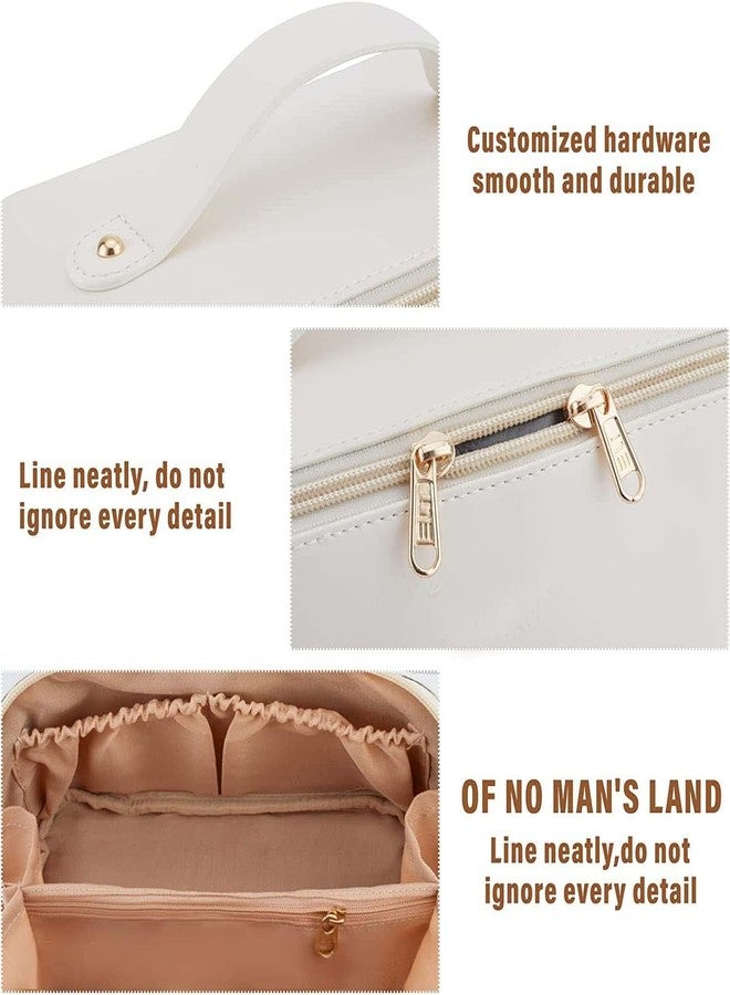 RENVA Travel Makeup Bag Large Capacity Cosmetic Bag With Compartment Waterproof Pu Leather Makeup Bag For Women And Girl (White Cross Bag, 12 Cm) - Image 3