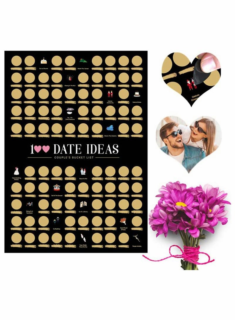 100 Dates Scratch off Poster for Couples Bucket List, Surprise Gifts for Girlfriend Married Couples Engagement Wedding Gift (16.5" x 23.4") - Image 4