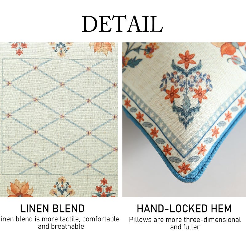 ISAENNE Design Square Linen Throw Pillow Covers 18"x18" Pack of 2, Blue Floral Country Cushion Covers with Colorful Wildflower Pattern Decor Pillowcases for Bed,Living Room,Outdoor,Car - Image 5