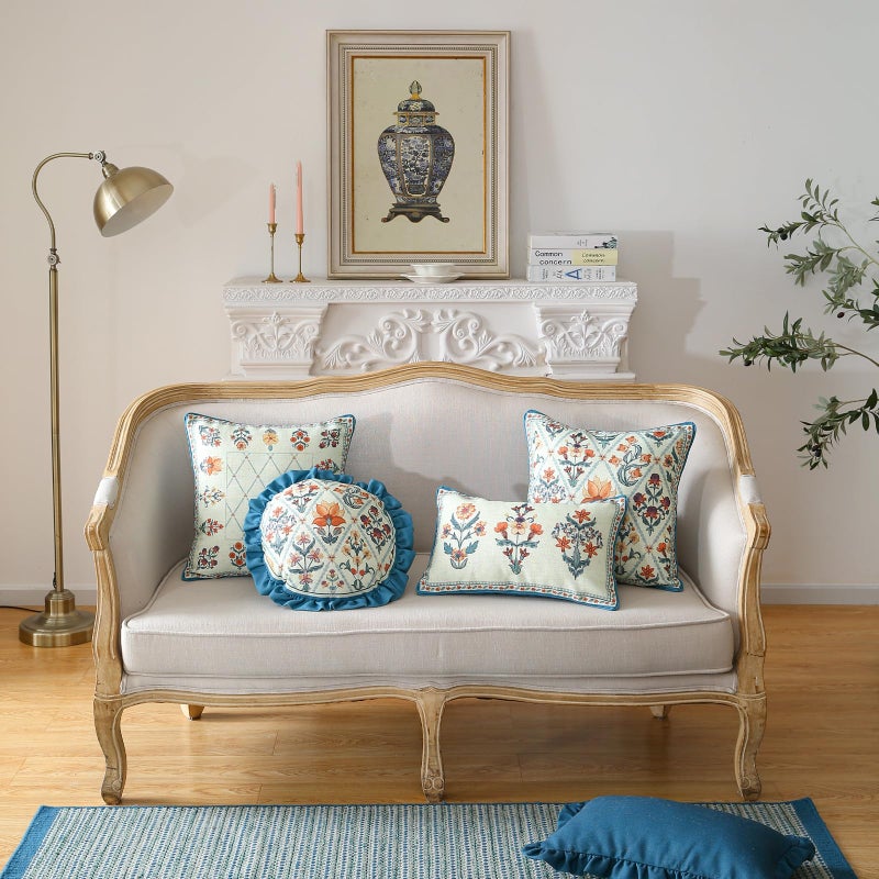 ISAENNE Design Square Linen Throw Pillow Covers 18"x18" Pack of 2, Blue Floral Country Cushion Covers with Colorful Wildflower Pattern Decor Pillowcases for Bed,Living Room,Outdoor,Car - Image 3
