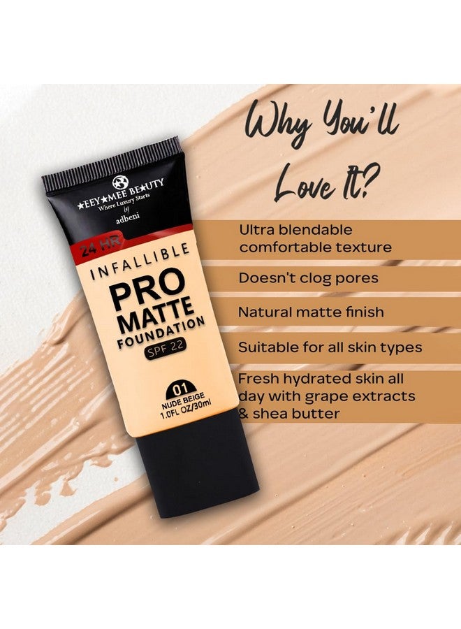 adbeni Infallible Pro Matte Foundation Spf-22 30Ml | Lightweight, Buildable Coverage & Flawless Finish | Suitable For All Skin Types | Nude Beige (01) - Image 3