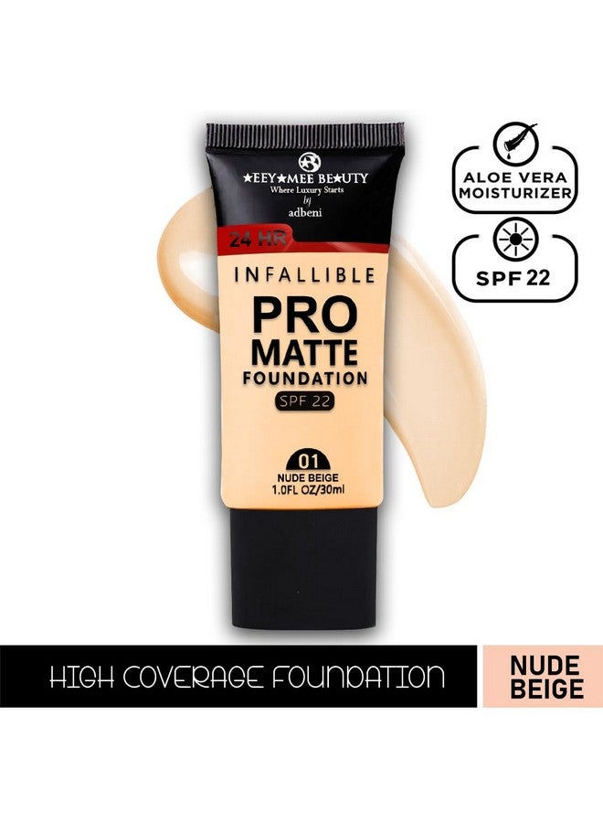 adbeni Infallible Pro Matte Foundation Spf-22 30Ml | Lightweight, Buildable Coverage & Flawless Finish | Suitable For All Skin Types | Nude Beige (01) - Image 2