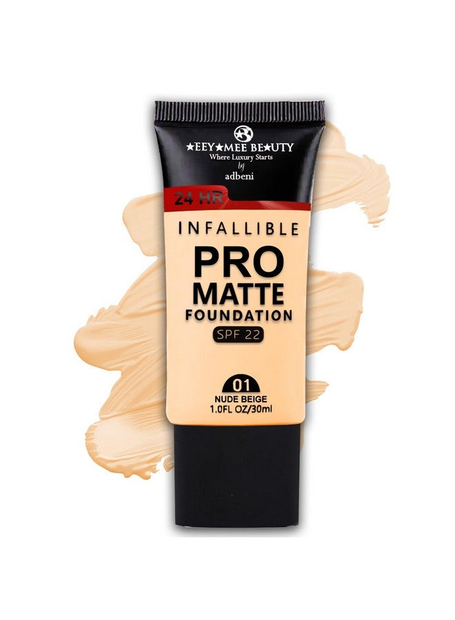 adbeni Infallible Pro Matte Foundation Spf-22 30Ml | Lightweight, Buildable Coverage & Flawless Finish | Suitable For All Skin Types | Nude Beige (01) - Image 1