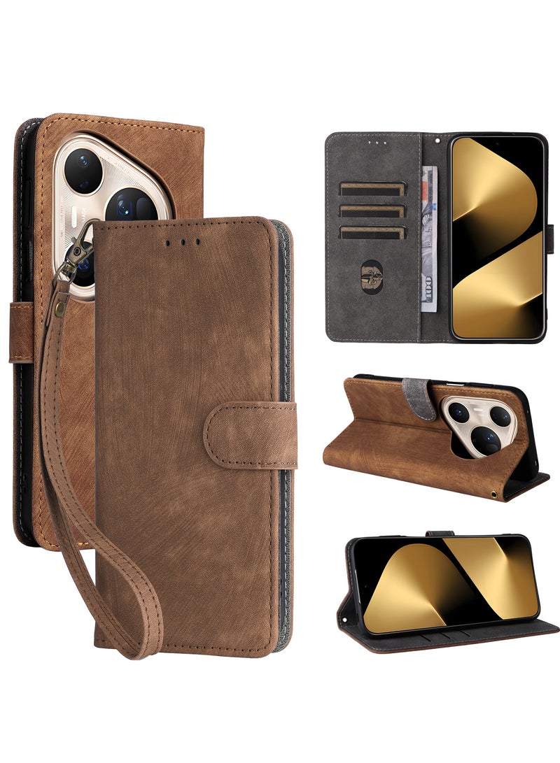 For Huawei Pura 80 Ultra Flip Cover with Detachable lanyard, PU Leather Full Body Protection Shockproof Flip Mobile Phone Case, RFID Anti-theft Brush Folio Wallet Case - Image 1