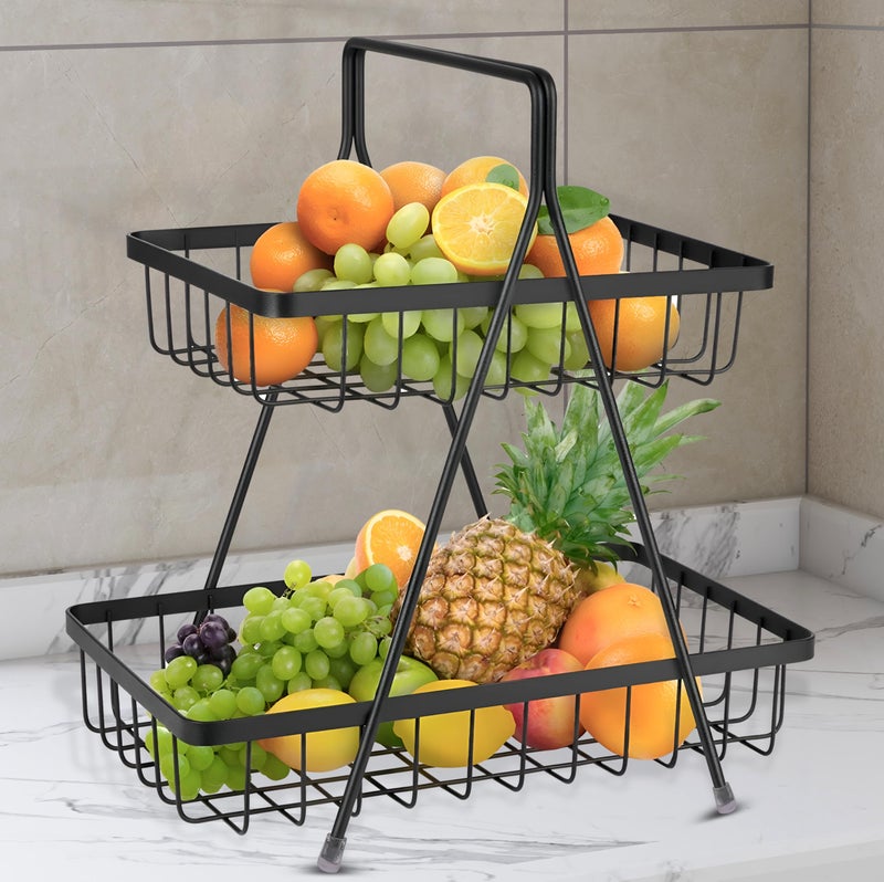 Planet High Grade Steel Fruit Basket for Dining Table/2 Tier Vegetable Basket Stand/Kitchen Countertop Fruit Stand ideal for Dining Table, Centre Table (Black) (Pack of 1) - Image 1