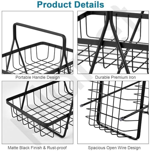 Planet High Grade Steel Fruit Basket for Dining Table/2 Tier Vegetable Basket Stand/Kitchen Countertop Fruit Stand ideal for Dining Table, Centre Table (Black) (Pack of 1) - Image 5