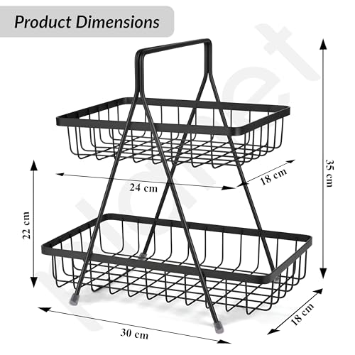 Planet High Grade Steel Fruit Basket for Dining Table/2 Tier Vegetable Basket Stand/Kitchen Countertop Fruit Stand ideal for Dining Table, Centre Table (Black) (Pack of 1) - Image 2