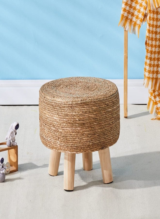 Wimarsbon Round Foot Stool Natural Seagrass Poufs Ottoman Hand Weave Footrest Stool for Couch Desk Extra Seat Step Stool with Solid Wood Legs for Hallway Patio Lounge Natural - Image 5