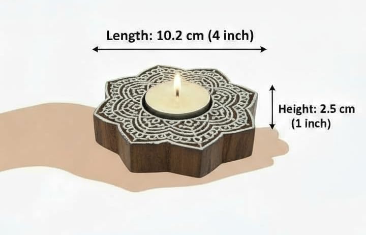 Goyoham | Pack of 2, Premium Wooden Candle Holders with Floral Mandala Pattern | Handcrafted in India | Home Decor and Gifting - Image 4