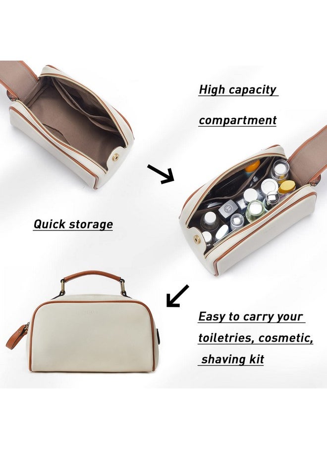 Telena Travel Toiletry Bag Makeup Cosmetic Bags For Women Waterproof Pu Leather Toiletry Organizer Portable Large Capacity Beige With Brown  - Image 5