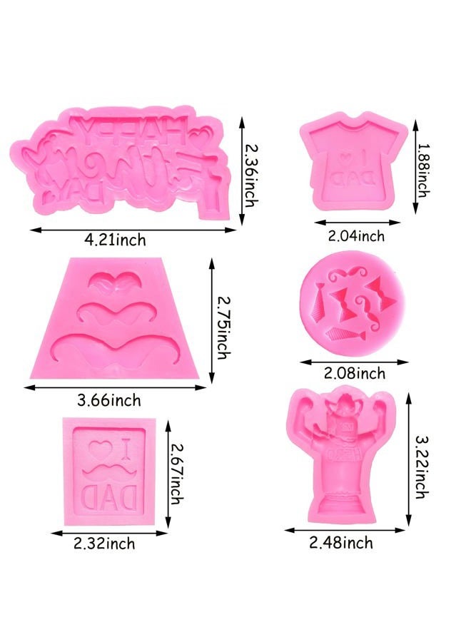 Doumeny 6Pcs Happy Father's Day Fondant Mold, I love Dad Silicon Mold Mustache Tie Baking Mold Bow Beard Chocolate Mold Necktie T-shirt Candy Mold Little Man Theme Biscuit Cake Mold for Birthday Decor - Image 2
