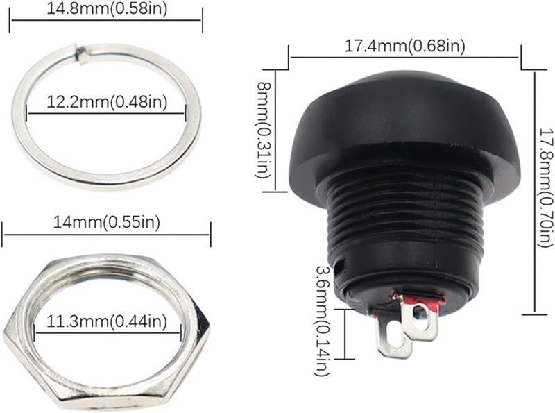 PBS 33 12mm Instantaneous Waterproof Button Switch 1A 250V Self Resetting Reset Green 10PCS - Image 4