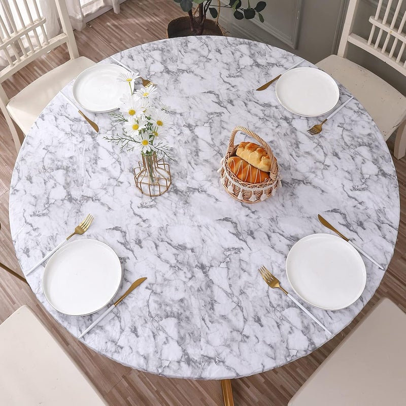 Walrus Round Vinyl Fitted Tablecloth with Flannel Backing Elastic Edge Design Table Cover Waterproof Oil-Proof PVC Table Cloth Stain-Resistant Wipeable for Round Table - Image 1