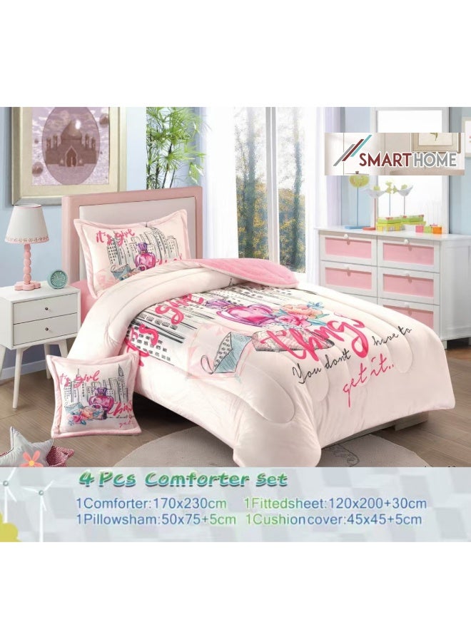 SMART HOME Luxurious 4-piece winter children's bedspread set, double-sided velvet and soft faux fur, with a modern and comfortable design – a warm bedspread set suitable for boys' and girls' rooms – a luxurious winter bedspread for home or as a gift – size 170×230 cm (bedspread with filling) - Image 3