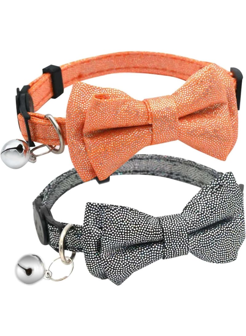 SOLARAE Cat Collars for Girl Cats, 2 Pcs Breakaway Cat Collars with Bell, Orange and Black Kitten Collars with Detachable Bell and Bow - Image 1