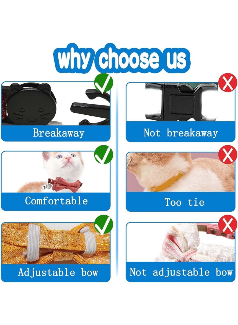 SOLARAE Cat Collars for Girl Cats, 2 Pcs Breakaway Cat Collars with Bell, Orange and Black Kitten Collars with Detachable Bell and Bow - Image 4