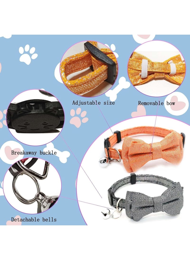 SOLARAE Cat Collars for Girl Cats, 2 Pcs Breakaway Cat Collars with Bell, Orange and Black Kitten Collars with Detachable Bell and Bow - Image 3