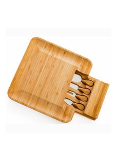 NIBEMINENT Bamboo Cheese Cutting Board With 4 Knives Brown  - Image 3