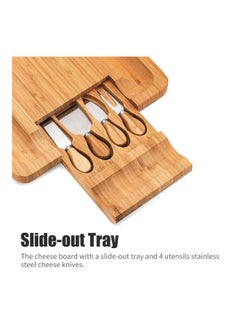NIBEMINENT Bamboo Cheese Cutting Board With 4 Knives Brown  - Image 2