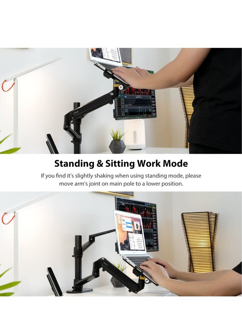 Laptop Monitor Mount, 2-in-1 Adjustable Dual Arm Desk Mounts Single Desk Arm Stand/Holder for 17 to 32 Inch LCD Computer Screens, Extra Tray Fits 12 to 17 inch Laptops Organize Your Work Surface