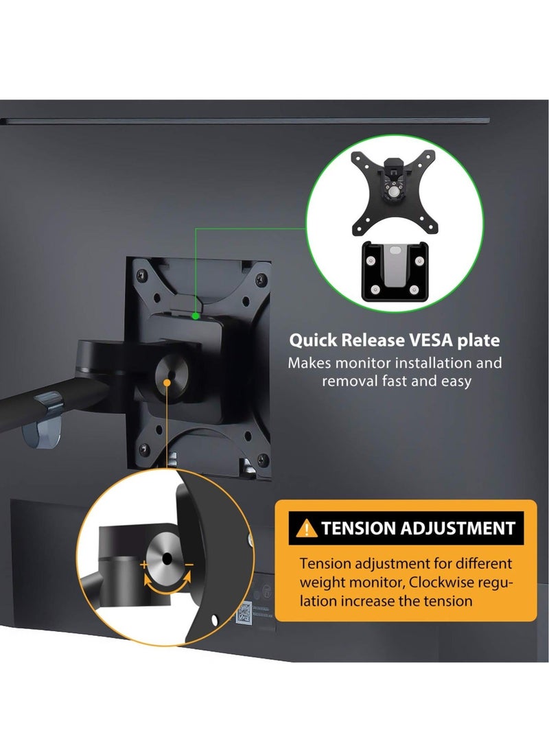 Laptop Monitor Mount, 2-in-1 Adjustable Dual Arm Desk Mounts Single Desk Arm Stand/Holder for 17 to 32 Inch LCD Computer Screens, Extra Tray Fits 12 to 17 inch Laptops Organize Your Work Surface