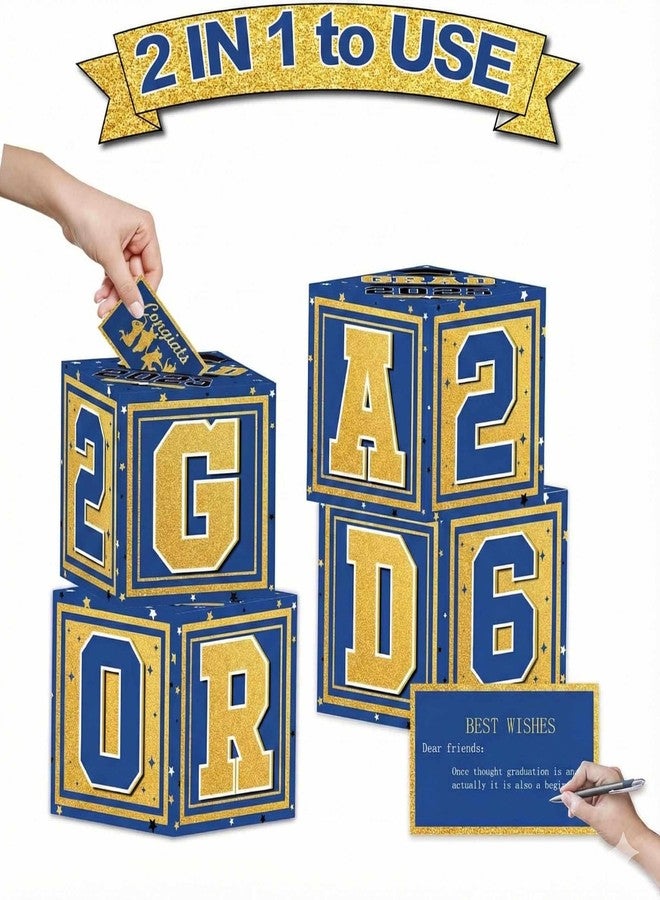 Amplov Graduation Decorations Class of 2026 Navy Blue and Gold, 2026 GRAD Balloon Boxes with Letters, Balloon Garland Kit, Congrats Grad Banner, Photo Backdrop for High School & College Party Supplies - Image 4