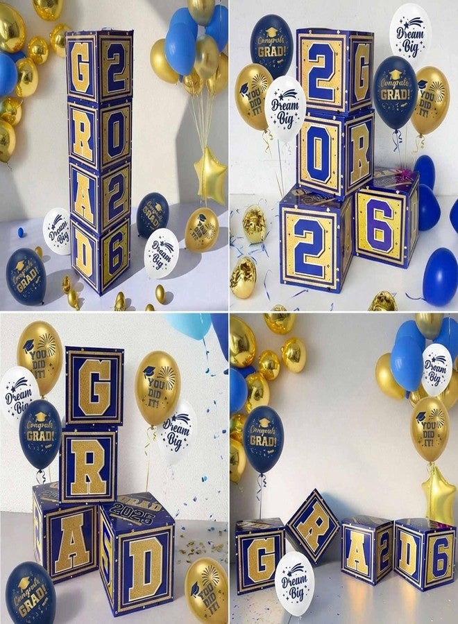 Amplov Graduation Decorations Class of 2026 Navy Blue and Gold, 2026 GRAD Balloon Boxes with Letters, Balloon Garland Kit, Congrats Grad Banner, Photo Backdrop for High School & College Party Supplies - Image 5