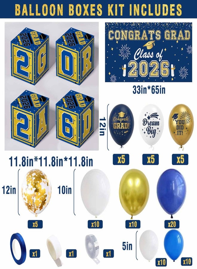 Amplov Graduation Decorations Class of 2026 Navy Blue and Gold, 2026 GRAD Balloon Boxes with Letters, Balloon Garland Kit, Congrats Grad Banner, Photo Backdrop for High School & College Party Supplies - Image 2