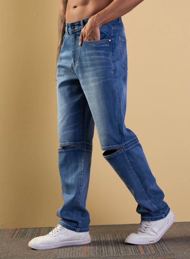 Mascln Sassafras Mascln Sassafras Mid Rise Knee Slit Open Relax Fit Jeans - Image 3