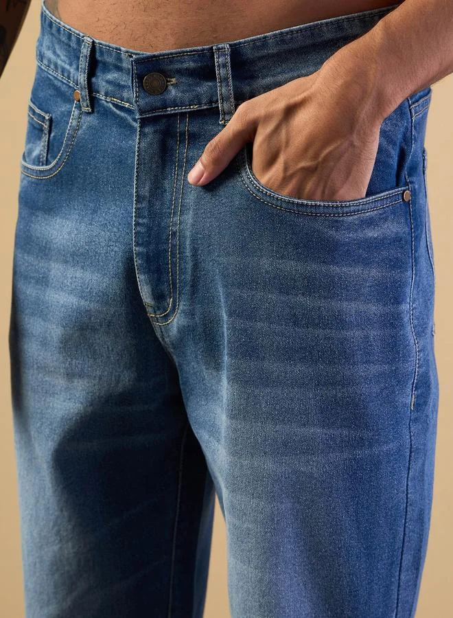 Mascln Sassafras Mascln Sassafras Mid Rise Knee Slit Open Relax Fit Jeans