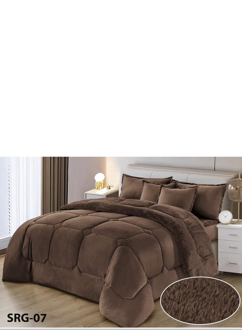 مينج لي مفرش نفرين نظام وجهين وجه مخمل ووجه فرو ناعم نظام 6قطع حشوه وسط عملي /King size230*250cm